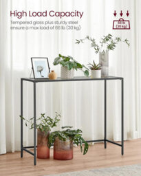 Songmics Vasagle Console Table, Glass Top Modern Side Table With Tempered Glass Surface, Easy Assembly, Ink Black & Slate Grey - thumbnail 3
