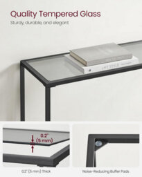 Songmics Vasagle Console Table, Glass Top Modern Side Table With Tempered Glass Surface, Easy Assembly, Ink Black & Slate Grey - thumbnail 4