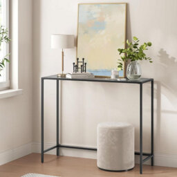 Songmics Vasagle Console Table, Glass Top Modern Side Table With Tempered Glass Surface, Easy Assembly, Ink Black & Slate Grey