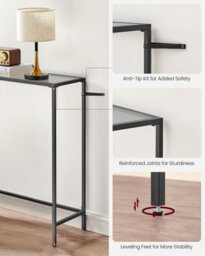 Songmics Vasagle Console Table, Glass Top Modern Side Table With Tempered Glass Surface, Easy Assembly, Ink Black & Slate Grey - thumbnail 5