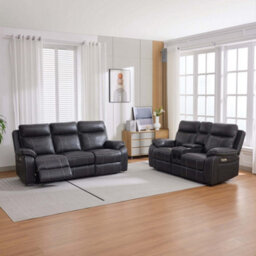 More4Homes Vinson Electric Recliner 2+3 Seater Sofa Set Air Leather With Speakers & Usb-C Charging (Charcoal) - thumbnail 1