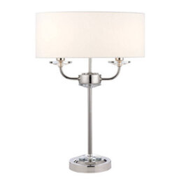 Luminosa Lighting Luminosa Nixon 2 Light Table Lamp Nickel Plate, White Silk Effect, Crystal Glass, E14
