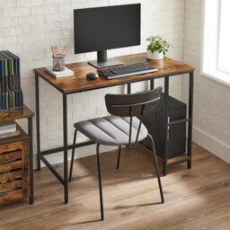 Workstation Table, Computer Desk, Writing Table With Shelves, Desk, Steel Frame, Industrial, Rustic Brown And Black