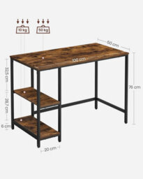 Songmics Workstation Table, Computer Desk, Writing Table With Shelves, Desk, Steel Frame, Industrial, Rustic Brown And Black - thumbnail 2