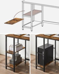 Songmics Workstation Table, Computer Desk, Writing Table With Shelves, Desk, Steel Frame, Industrial, Rustic Brown And Black - thumbnail 4