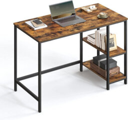 Songmics Workstation Table, Computer Desk, Writing Table With Shelves, Desk, Steel Frame, Industrial, Rustic Brown And Black - thumbnail 8