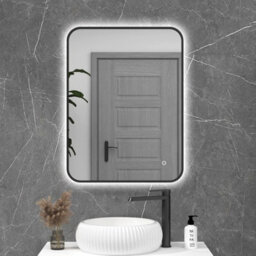 Royal Bathrooms Luton 600 X 800mm Black Backlit Framed Led Illuminated Rectangular Bathroom Mirror With Touch Sensor & Anti-Fog