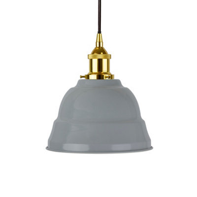 French Grey Lincoln Painted Dome Pendant Light With Gold Lamp Holder And Black Round Cable - Se Home - image 1