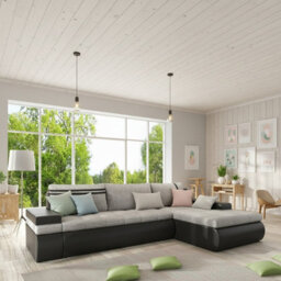 Oslo Living Room Sleeper Corner Sofa With Storage Bed Function Chipboard Wood Frame Hr Foam Grey And Black Right - thumbnail 3