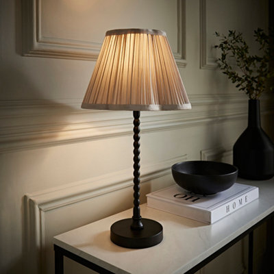 Valuelights Maeve Light Grey Pleated Faux Silk Scallop Shade Black Bobbin Table Lamp & Bulb - image 1