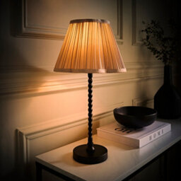 Valuelights Maeve Light Grey Pleated Faux Silk Scallop Shade Black Bobbin Table Lamp & Bulb - thumbnail 5