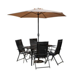 Samuel Alexander Outdoor 4 Person Rectangular Glass Top Garden Dining Table Chairs Beige Parasol And Base Set - thumbnail 2