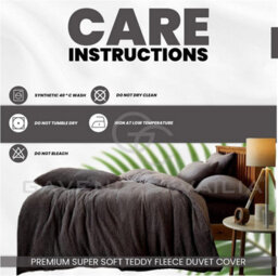 Gc Gaveno Cavailia Teddy Bear Fleece King Charcoal Duvet Set With Matching Pillowcase Fluffy Warm & Cosy Super Soft Bedding Set - thumbnail 4