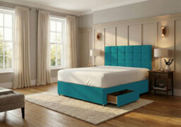 Adore Designs Ashford Plush Velvet Divan Bed, Headboard - 4Ft Small Double - Mallard - 2 Drawers Same Side - thumbnail 2