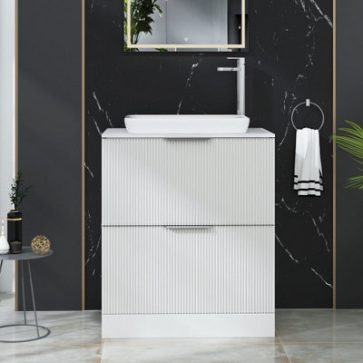 Royal Bathrooms Evora 700mm Matt White Fluted Floor Standing Countertop Vanity Unit 2 Drawer With Qubix Basin - image 1
