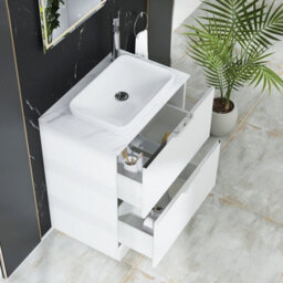 Royal Bathrooms Evora 700mm Matt White Fluted Floor Standing Countertop Vanity Unit 2 Drawer With Qubix Basin - thumbnail 3