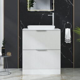 Royal Bathrooms Evora 700mm Matt White Fluted Floor Standing Countertop Vanity Unit 2 Drawer With Qubix Basin - thumbnail 1