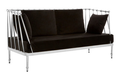 Orsina Sturdy 2 Seat Silver Finish Tapered Arms Sofa, Stylish Mid Century Sofa For Bedroom, Sleek 2 Seater Sofa - image 1