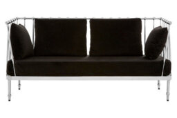 Orsina Sturdy 2 Seat Silver Finish Tapered Arms Sofa, Stylish Mid Century Sofa For Bedroom, Sleek 2 Seater Sofa - thumbnail 2