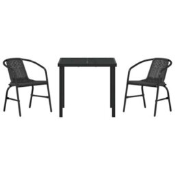 Berkfield Garden Dining Set 3 Pcs Black Poly Rattan - thumbnail 7
