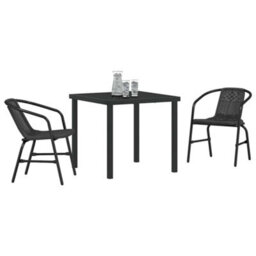Berkfield Garden Dining Set 3 Pcs Black Poly Rattan - thumbnail 3