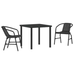 Berkfield Garden Dining Set 3 Pcs Black Poly Rattan - thumbnail 2