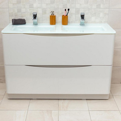 Plum&clay Eden Light Oak Floorstanding Vanity Unit With White Glass Basin (W)1200mm - image 1