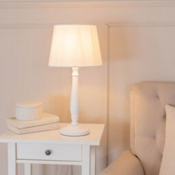 Valuelights Victoria Traditional White Wood Candlestick Table Lamp With White Tapered Shade