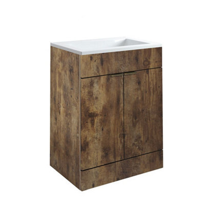 Homestylestore 600mm Dark Oak Floorstanding Bathroom Vanity Unit And Aged Gold Finger Pull Handle - image 1
