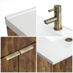 Homestylestore 600mm Dark Oak Floorstanding Bathroom Vanity Unit And Aged Gold Finger Pull Handle - thumbnail 3