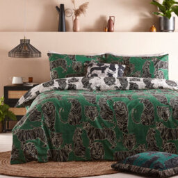 Furn. Wildcat Tribal Reversible Duvet Cover Set, King, Green - thumbnail 2