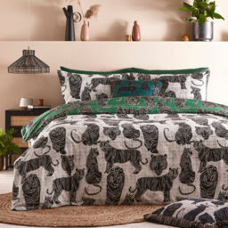 Furn. Wildcat Tribal Reversible Duvet Cover Set, King, Green - thumbnail 4