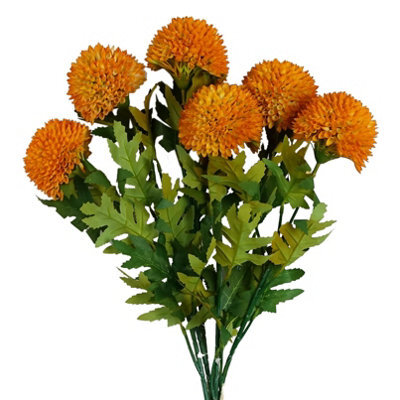 Leaf Pack Of 6 X 70Cm Large Ball Dahlia Artificial Flower Stem Yellow - image 1