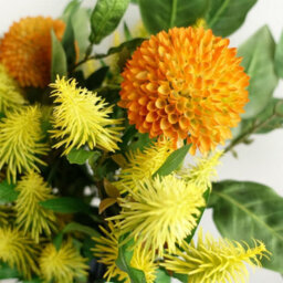 Leaf Pack Of 6 X 70Cm Large Ball Dahlia Artificial Flower Stem Yellow - thumbnail 8