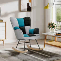 Living And Home Rocking Armchair Patchwork Linen Effect Rocker Chair Recliner Sofa Chair - thumbnail 2