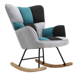 Living And Home Rocking Armchair Patchwork Linen Effect Rocker Chair Recliner Sofa Chair - thumbnail 3