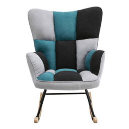 Living And Home Rocking Armchair Patchwork Linen Effect Rocker Chair Recliner Sofa Chair - thumbnail 5