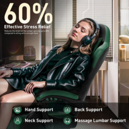 Massage Gaming Chair With Footrest, Headrest & Lumbar Support, Height Adjustable For Home, Green Black - thumbnail 7