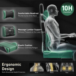Massage Gaming Chair With Footrest, Headrest & Lumbar Support, Height Adjustable For Home, Green Black - thumbnail 4