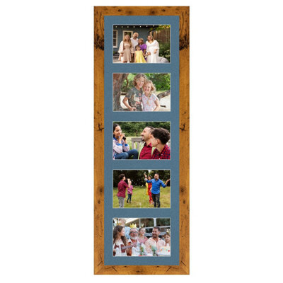 AK Frames 26X8 Rustic Oak Modern Multi Photo Frame With Pompadour Mount - Holds 5 Apertures (5X) 6X4 Photos - image 1