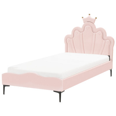 Beliani Kids Bed Crown Velvet Rubian 90 X 200 Cm (Eu Single) With Led Lights Pink - image 1