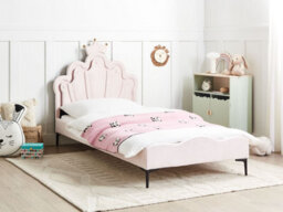 Beliani Kids Bed Crown Velvet Rubian 90 X 200 Cm (Eu Single) With Led Lights Pink - thumbnail 2