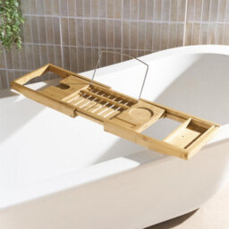 Ohs Extendable Bamboo Bath Tray Bathtub Shelf Caddy - thumbnail 2