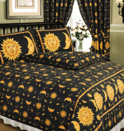 My Home Single Bed Size Sun And Moon Black Duvet Cover Set Stars Yellow Gold