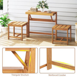 Costway 3-In-1 Convertible Bench Acacia Wood Outdoor Dining Table With 2 Built-In Chairs - thumbnail 8