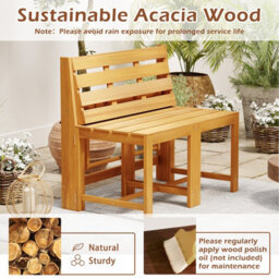 Costway 3-In-1 Convertible Bench Acacia Wood Outdoor Dining Table With 2 Built-In Chairs - thumbnail 9