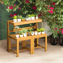 Costway 3-In-1 Convertible Bench Acacia Wood Outdoor Dining Table With 2 Built-In Chairs - thumbnail 6