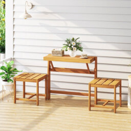 Costway 3-In-1 Convertible Bench Acacia Wood Outdoor Dining Table With 2 Built-In Chairs - thumbnail 5
