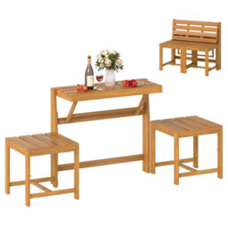 Costway 3-In-1 Convertible Bench Acacia Wood Outdoor Dining Table With 2 Built-In Chairs - thumbnail 1