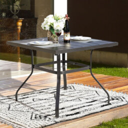 Avestar Outdoor 94 Cm Square Dining Table With 4 Cm Umbrella Hole, Slatted Tabletop And Powder-Coated Iron Frame, Black - thumbnail 9